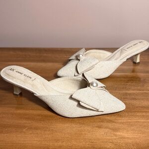Anne Klein Cream Mules with Pearl Accent